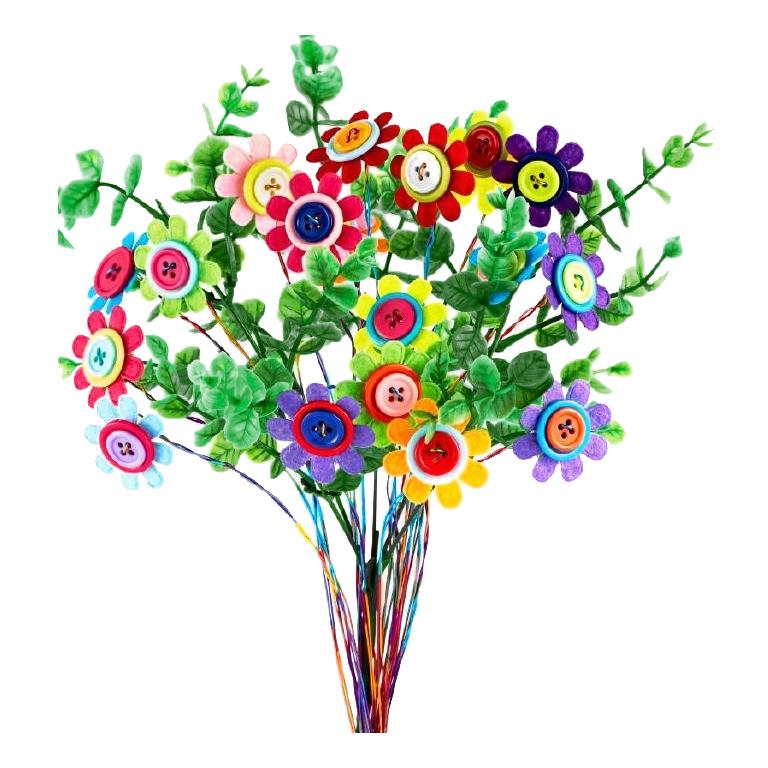 Make Your Own Flower Bouquet with Buttons and YOFUN Flower Craft Kit for Kids 